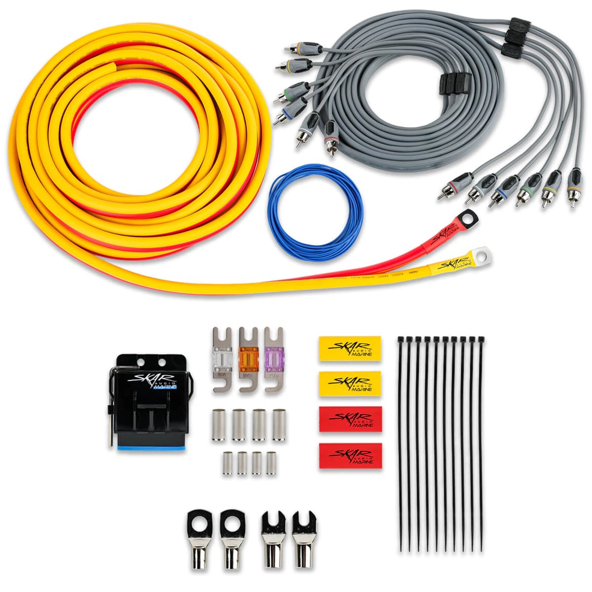 Featured Product Photo for SKM4GAOFC | 4 Gauge - 1,500 Watt OFC Marine Grade Amplifier Wiring Kit