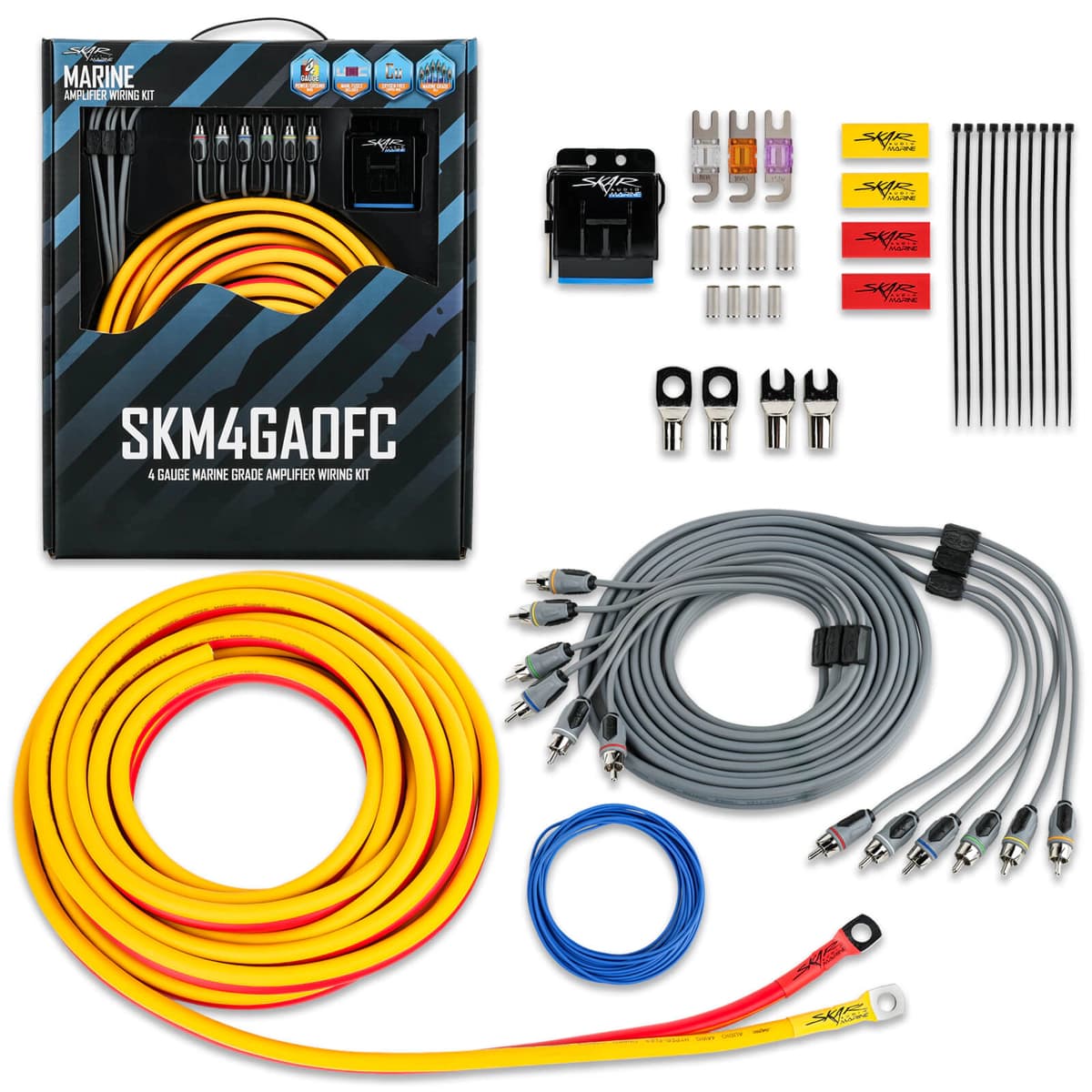 Featured Product Photo 1 for SKM4GAOFC | 4 Gauge - 1,500 Watt OFC Marine Grade Amplifier Wiring Kit