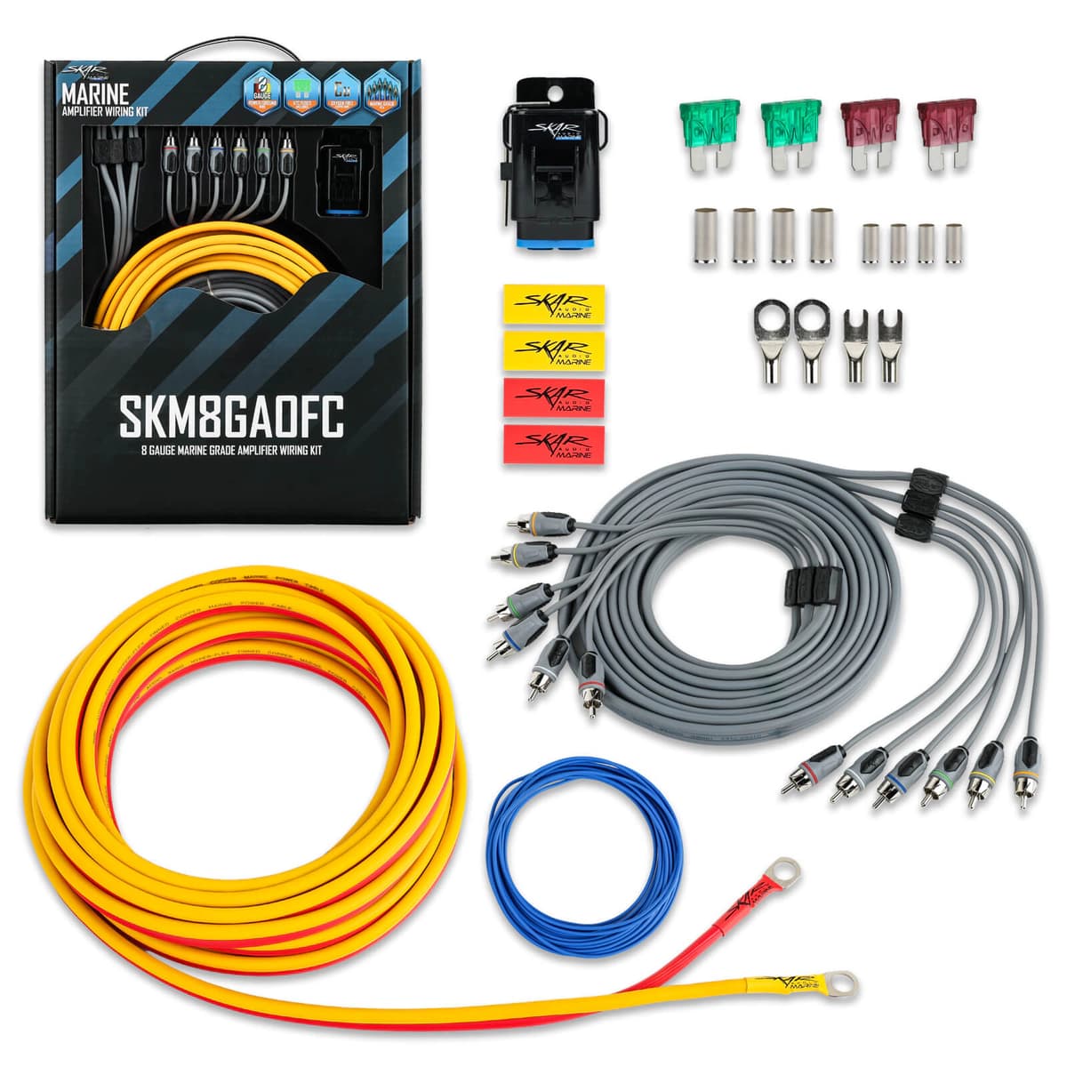 Featured Product Photo 1 for SKM8GAOFC | 8 Gauge - 800 Watt OFC Marine Grade Amplifier Wiring Kit