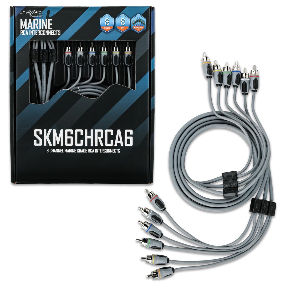 Featured Product Photo 1 for SKM6CHRCA6 | 6 Ft 6-Channel Marine Grade RCA Interconnect Cable